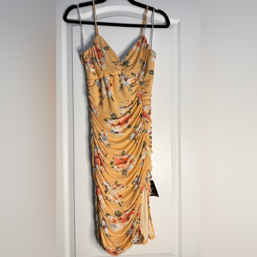 Lulu's Floral Ruched Spaghetti-Strap Midi Dress, Size XL
